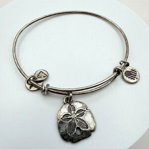 Vintage 90s Alex and Ani Sand Dollar Bangle Bracelet Silver Tone Coastal Jewelry